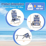 DIAMONDFORGE 2 Pack Lightweight Portable Beach Chair for Adults, 350 LBS Capacity Backpack Beach Chair, Reclining Beach Chair with 5-Position Lay Flat, Large Cup Holder for Beach Camping Sports, Blue