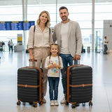 Kono Expandable 28 Inch Luggage with Spinner Wheels, Large Checked Luggage with Lock, Lightweight & Anti-Scratch PC+ABS Hardshell Travel Suitcase, Black/Brown