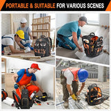 LOKASS Tool Backpack Heavy Duty with Molded Bottom, 1680D 56-Pocket Tool Bag Organizer with Laptop Compartment & Combination Lock, Durable Water-Resistant Electrician & HVAC Tool Backpack - Black
