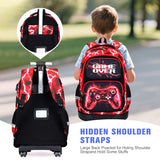 Bevalsa Rolling Backpack for Boys, 3PCS Gamer Roller School Backpacks