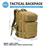 gracedon Tactical Backpack - Military Molle Bag 3 Days Pack for men and Women Large Assault Rucksack 45L (Khaki)