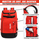 MARITTON Ski Boot Bag - Ski Boots and Snowboard Boots Travel Backpack for Ski Helmet, Goggles, Gloves, Skis, Snowboard & Accessories. (red)