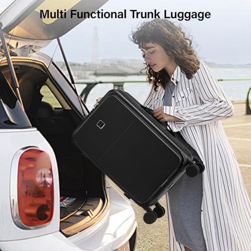 Hanke 28 Inch Luggage with Cup Holder and Charge,Top Opening Hard Shell Suitcases with Wheels and Dividers,Aluminum Frame Trunk Luggage Extra Large Suitcase with Lock for Travel，Jet Black