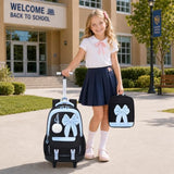 Rolling Backpack for Girls, 3PCS Bow Wheeled Girls Backpack Set with Lunch Bag and Pencil Case, Waterproof Kids School Bookbag for Elementary, Middle High School