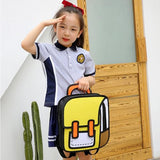 Lifelix Kids Kawaii Backpack for Boys Girls Cute Toddler 2D Cartoon Comic Paper Jump Bookbag Fun Weird School Schoolbag (Yellow, Small)