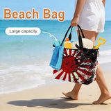 Japanese Chariot Flag Mesh Beach Bag, Red Black Flag Abstract Large Tote Bag for Swim Pool Beach Travel