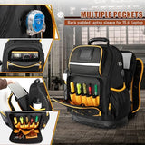 Marscamd Tool Backpack with Hard Bottom and a Tool Pouch, Heavy Duty Tool Bag with Multiple Pockets and Laptop Sleeve, Black