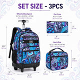 gxtvo Rolling Backpack for Women, Adults Wheeled Bookbag with Lunch Box for Girls, Water Resistant Roller School Bag for College Teens Kids Travel - Purple Flower