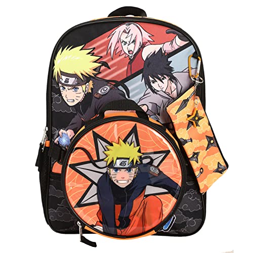 Bioworld Naruto Anime Character Print Orange and Black 5-Piece Backpack Set For Boys | Backpacks4Less