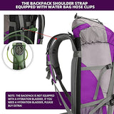 King'sGuard 70L Hiking Backpack with Rain Cover Lightweight Waterproof Travel Camping Backpack Large Backpacking Pack for Men and Women (Purple)