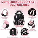 ACESAK Rolling Backpack for Girls Teens, Y3K Aesthetic School Backpack Set for Daypack and Travel, Wheeled Bookbag with USB Charging Port for Elementary Middle High School College Students(Pink)