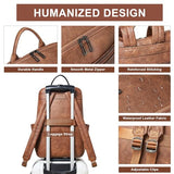 Mroede Leather Laptop Backpack for Women, 15.6" Causal Daypack Backpacks Purse Computer Backpack with Laptop Compartment for Travel Work College Business, Brown