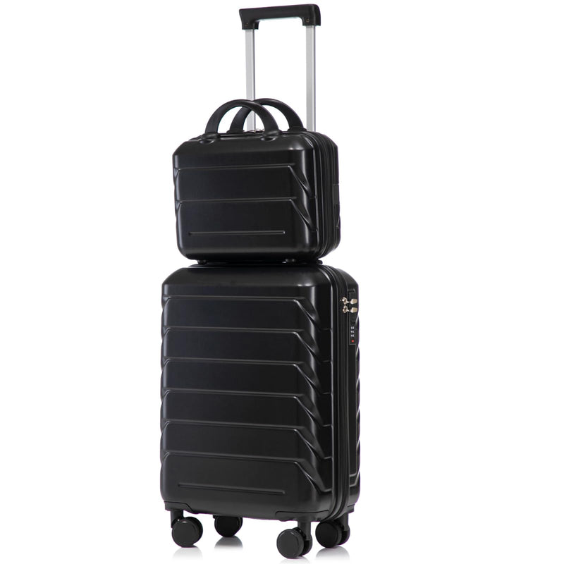 Luccalily 2-Piece ABS Hard Shell Lightweight Carry-On Luggage Set (14" & 20"), 360-Degree Spinner Wheels, Adjustable Telescopic Handle and Combination Lock for Travel, Black
