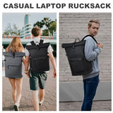 VASCHY Roll Top Travel Backpack for Men, Water Resistant Expandable Large Carry-on Casual Daypack for Work Business Hiking College Gray