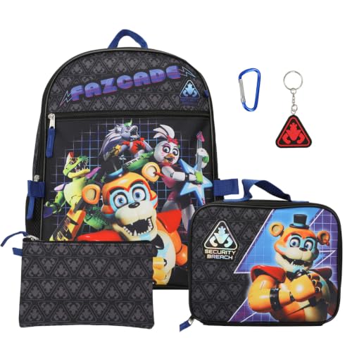 BIOWORLD Unisex Five Nights At Freddy's Security Breach Fazcade 5-Piece Backpack Set (Little Kid/Big Kid), Blue, One size | Backpacks4Less