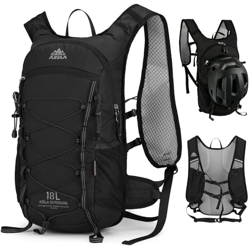 Outplea Small Hiking Backpack with 3D Sponge Backpanel for Men Women, 15L Waterproof Lightweight Cycling Backpack with Chest Strap & Helmet Buckle & Hanging Loop for MTB Biking Jogging, Black