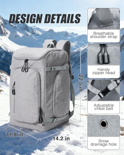 Lendolk Ski Boot Bag Ski and Snowboard Boots Backpack for Ski 60L Vacuum Travel Backpacks with Pump Waterproof Snowboard Boot Bagfor Helmet, Goggles, Gloves, Skis, Snowboard & Accessories(Grey)