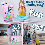 Bluey Kids Suitcase with Wheels Carry On Luggage for Boys Girls Foldable Travel Bag Small Rolling Cabin Case with Handle Lightweight Gifts for Kids S (L18inch x W11.8inch - 15L, Pink)