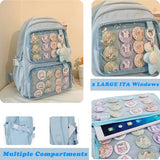 Lifelix School Backpack for Girls Ita Bag with Pin Display Insert Cute Anime Backpack for Students (Blue)