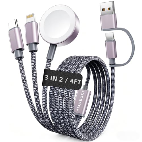 2026 Travel Essentials for Apple Watch Charger,Cruise Vacation Camping Essentials,iPhone Charger,Multi Charging Cable,3 in 2 Charging Docks for iWatch Series 11-2/Ultra,iPhone 17-12,Car