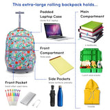 J World Sundance Laptop Rolling Backpack for Girls Boys. Roller Bookbag with Wheels, Flora