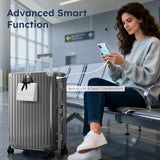ALPHA CAMP Checked 28 Inch Luggage, Thickened Aluminum Frame Luggage with TSA Spinner Wheels, 3-Layer PC Hard Shell Zipperless Travel Suitcase, TypeC USB Charging Port, Cup Holder Grey
