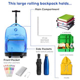 J World Sunrise Kids Rolling Backpack with Wheels for Girls Boys, Roller Bookbag for School, 18 x 13 x 9 Inches, Blue Gradient