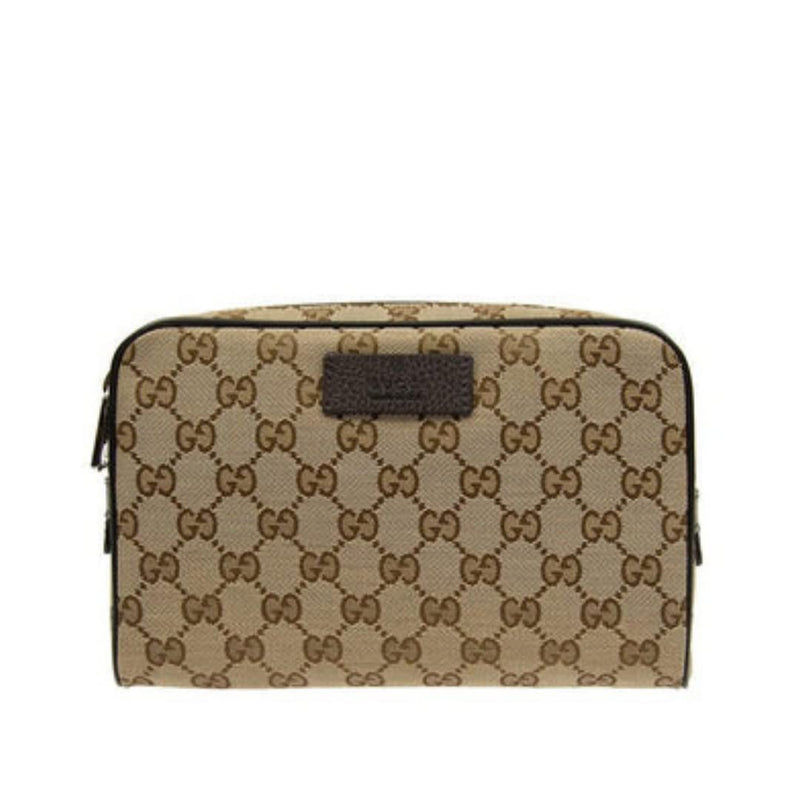 Gucci Womens Canvas Leather Trim Fanny Pack Brown Small