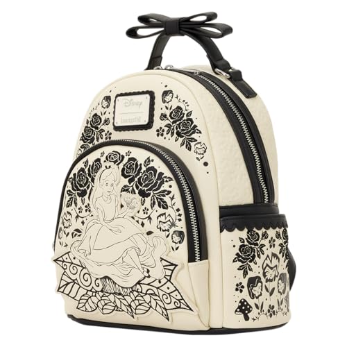 Loungefly Disney: Alice in Wonderland - Embroidered Floral Mini Backpack with 3D Bow - Great for Kids & Adults - Collectible Bags