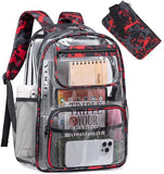 Bluboon Clear Backpack Heavy Duty Kids Boys Clear Bookbag See Through Backpacks with Pencil Case for College Work (Transparent Red)