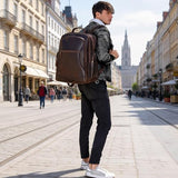 TIDING Full Grain Leather 17.3 Inch Laptop Backpack for Men Large Capacity Travel Weekender Camping Daypack Rucksack