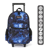 Rolling Backpack 18 inch Double Handle Wheeled Laptop Boys Girls Travel School Children Luggage Toddler Trip (Galaxy Blue)