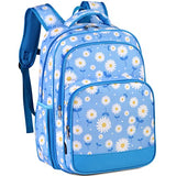 VASCHY Kids backpacks, 16in Water Resistant Backpack for Preschool/Primary/Elementary School Bookbag for Girls with Tablet Sleeve Blue Daisy