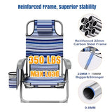 DIAMONDFORGE 2 Pack Lightweight Portable Beach Chair for Adults, 350 LBS Capacity Backpack Beach Chair, Reclining Beach Chair with 5-Position Lay Flat, Large Cup Holder for Beach Camping Sports, Blue