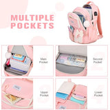 Bevalsa Backpack for Girls, Cute Bow School Bags for Kids with Lunch Bag & Pen Case, Bookbag for Girls Children Teens Elementary Middle Student, Back to School Gift with USB Charging Port