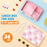 Bevalsa Backpack for Girls, Bow Plaid Bookpack with Bento Lunch Box, Insulated Bag & Utensils, 34oz Lunch Containers School Bags Set for Children Teens Kids Elementary Middle school Student (Pink)