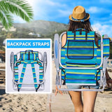 Canpsky 2 Pack Lightweight Portable Camping Beach Chair for Adults, Outdoor Lay Flat Folding Beach Chairs with 5 Positions, Backpack Beach Chair with Towel Bar, Zipper Pouch, Cup Holder, Ocean Striped