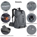 FENGDONG 40L Waterproof Lightweight Hiking,Camping,Travel Backpack for Men Women Gray