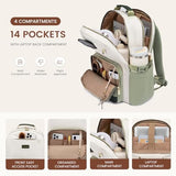 LOVEVOOK Laptop Backpack for Women with Pouch Pocket for Large Capacity Cup,17 Inch Laptop Computer Bag Travel Backpack Purse,Waterproof Work College Teacher Bags,White-Bean Green-Dark Olive Green