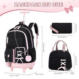 ACESAK Rolling Backpack for Girls Teens, Y3K Aesthetic School Backpack Set for Daypack and Travel, Wheeled Bookbag with USB Charging Port for Elementary Middle High School College Students(Pink)
