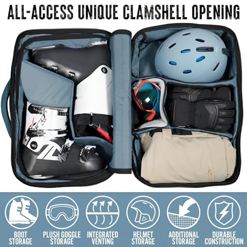 Wildhorn Brimhall 65L Smoke Blue color Ski Boot Bag & Snowboard Backpack -US Ski Team Official Supplier- Waterproof & Durable, 3 Carry Travel Options, Fits Boots, Helmets, Goggles & Outerwear