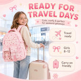 BTOOP Multi-Compartment Kids Backpack for Girls, Cute Pink Bow School Backpack with Chest Strap, Side Pocket Fits 40 oz Tumbler, Luggage Strap, Girls Bookbag for Elementary Middle School