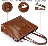 S-ZONE Leather Tote Bag for Women Office Shoulder Handbag 15.6 Inch Work Laptop Briefcase (Dark Brown)