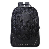 seamand Personalized 3D Lion PU Leather Casual Laptop Backpack for Men Durable Travel Daypack (Black color)