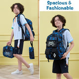 Fimibuke Backpack for School Boys, 3 PCS Cool Luminous Kids Backpacks with Lunch Box & Pencil Pouch, Toddler Teen Glow in The Dark Backpack Bookbag Schoolbag Set for Elementary to High School Students