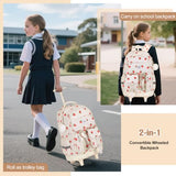 ACESAK Rolling Backpack for Girls, Roller Backpack with Lunch Bag & Pencil Pouch for Teen Girls Kids, Bookbag Backpack with Wheels for Women Elementary Middle High School Travel (Beige Strawberry)