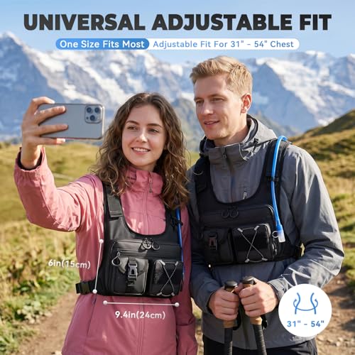 Criuage USA Patent Running Hydration Vest Backpack, Lightweight Chest Pack with 2.0L Water Bladder Bag Daypack for Hiking Running Cycling Race Marathon for Women Men (Black V2, Standard)
