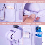 3PCS Girls Rolling Backpack, Women Roller Bookbag with Lunch Box for Adults, Water Resistant Wheeled School Bag for College Teens Kids Travel - Purple