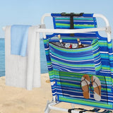 Tall Beach Chairs for Adults, 17" High Backpack Beach Chair with Wooden Armrests, 5 Positions Reclining Heavy Duty Chair with Large Cooler Pouch, Support to 350LBS Striped Blue&Green,1pack