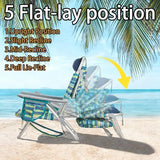 ALPOME Aluminum Backpack Low Profile Beach Chair - 5-Position Lay Flat Reclining Folding Chair with Removable Cooler Bag - Heavy Duty 330 lbs Capacity, Lightweight Portable Sand Seat - Striped Green